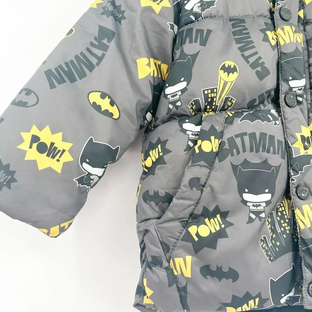 Zara Baby Boys Winter Outerwear Batman Fleece Lined Hooded Puffer Jacket 2/3Y‎